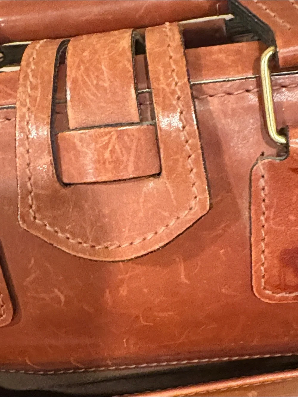 Vintage Schlesinger Men's Belting Leather Briefcase Bag in Cognac Brown